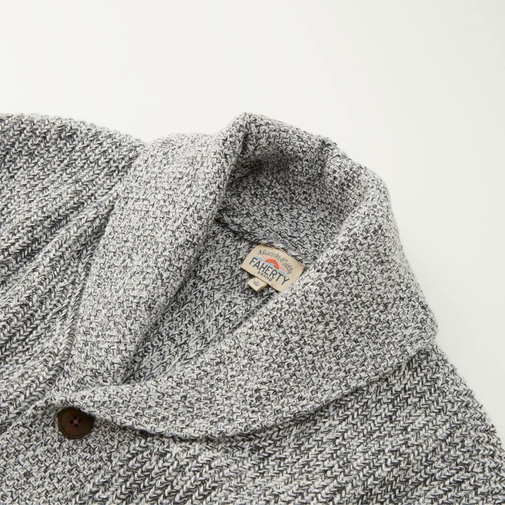 Faherty Men Marled Shawl Collar Cardigan Cotton Cashmere Size Medium Light Grey